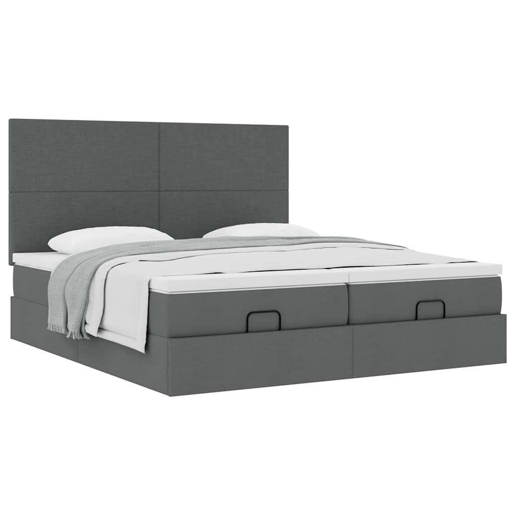 Cadre de lit ottoman avec matelas gris foncé 180x200cm tissu - XIOS