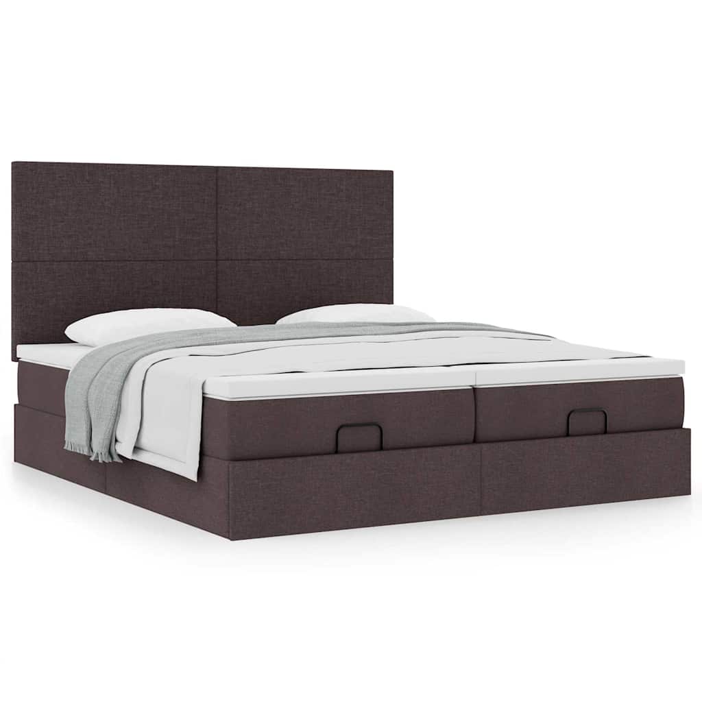 Cadre de lit ottoman avec matelas marron foncé 180x200 cm tissu - XIOS
