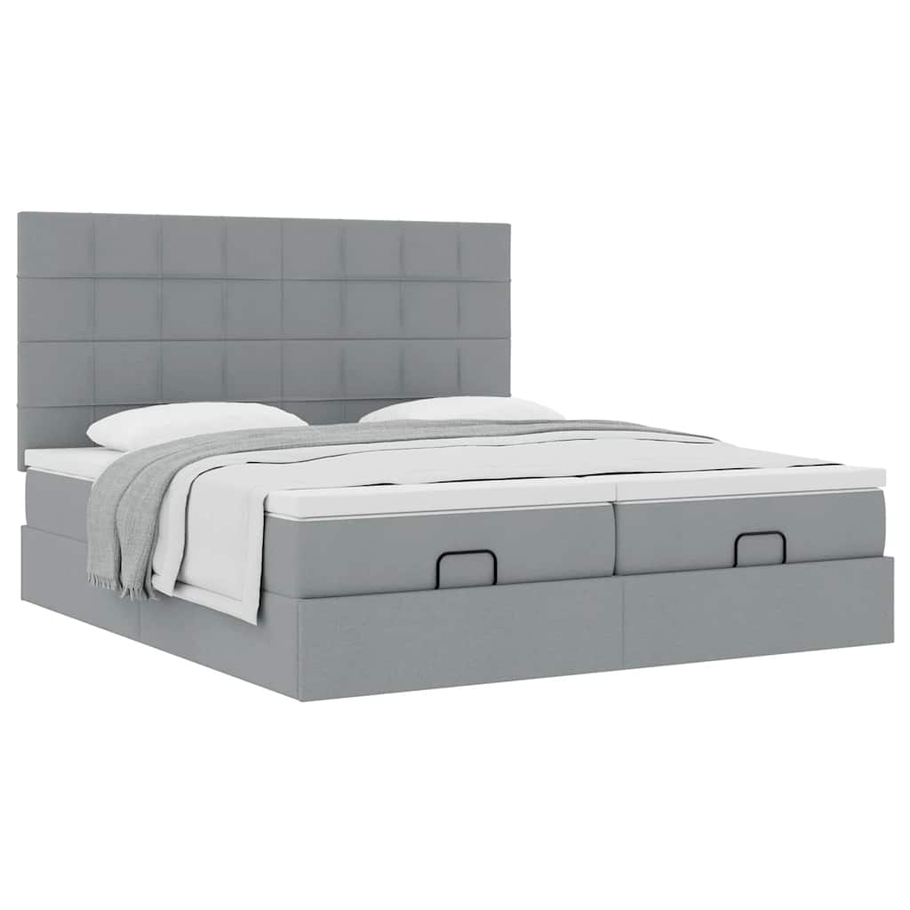 Cadre de lit ottoman et matelas gris clair 160x200cm tissu - XIOS