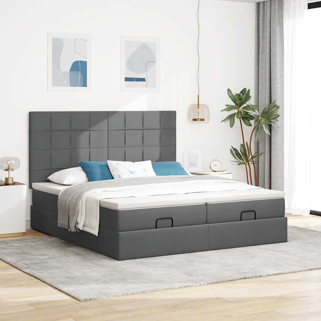 Cadre de lit ottoman avec matelas gris foncé 160x200cm tissu - XIOS