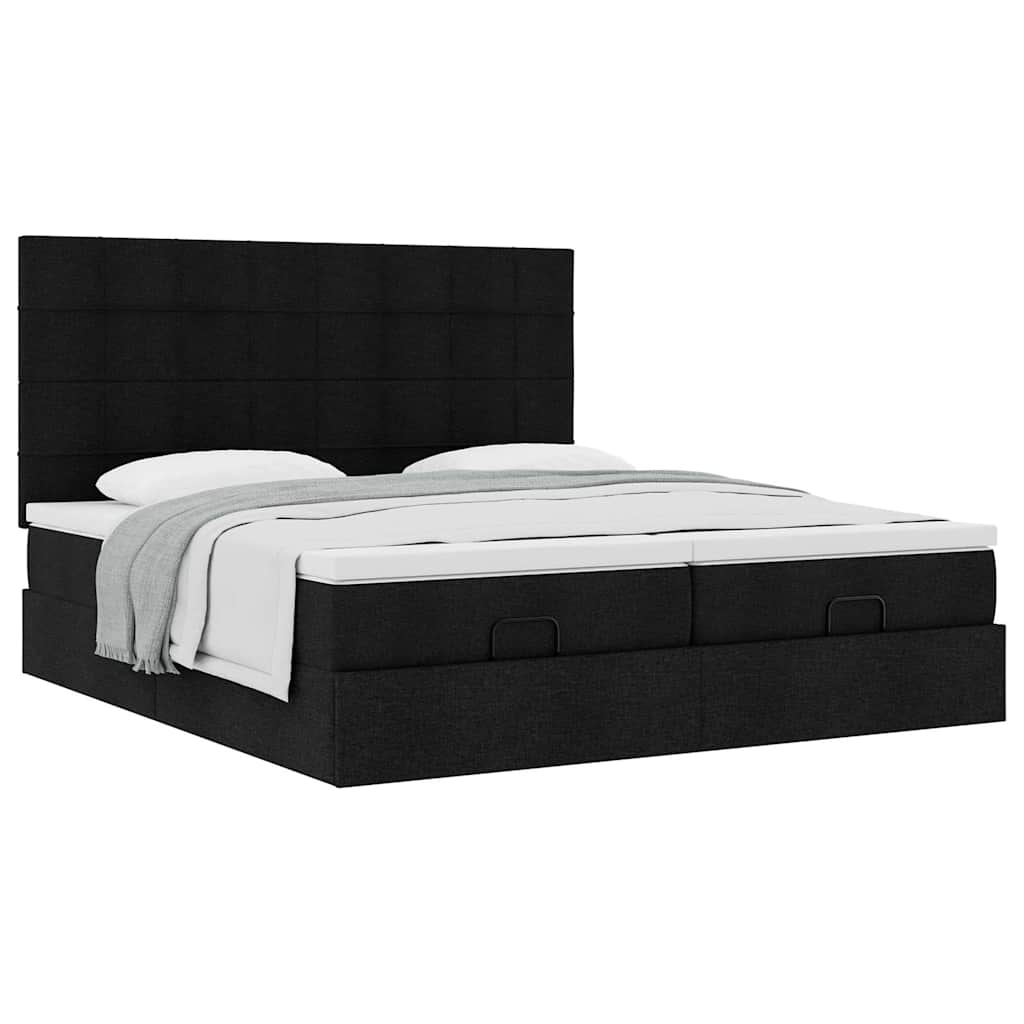 Cadre de lit ottoman avec matelas noir 160x200 cm tissu - XIOS