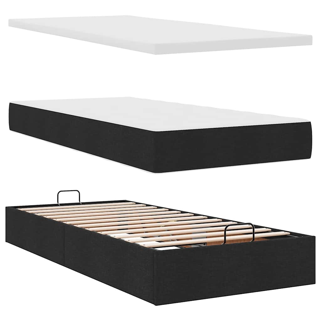 Cadre de lit ottoman avec matelas noir 160x200 cm tissu - XIOS