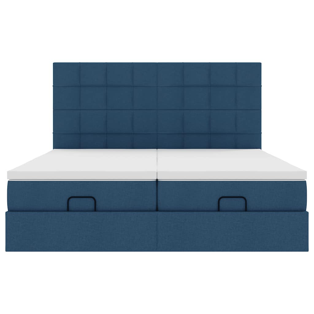Cadre de lit ottoman avec matelas bleu 180x200 cm tissu - XIOS