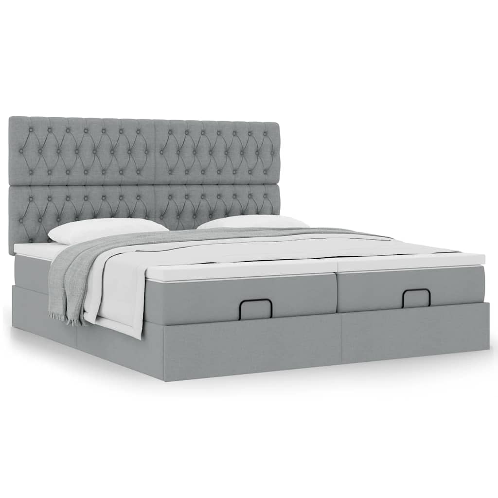 Cadre de lit ottoman et matelas gris clair 160x200cm tissu - XIOS