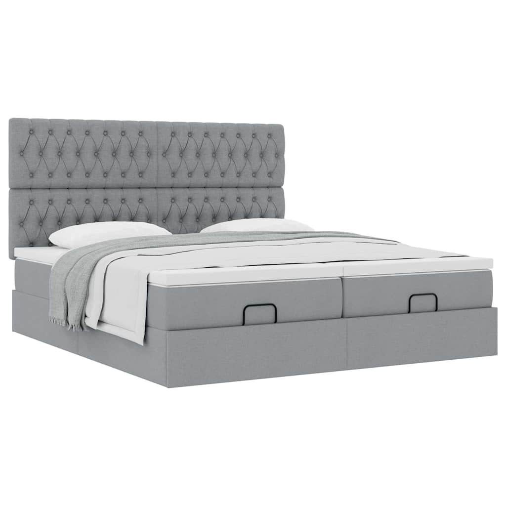 Cadre de lit ottoman et matelas gris clair 160x200cm tissu - XIOS