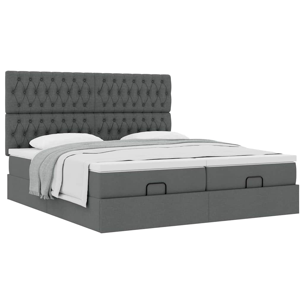 Cadre de lit ottoman avec matelas gris foncé 160x200cm tissu - XIOS