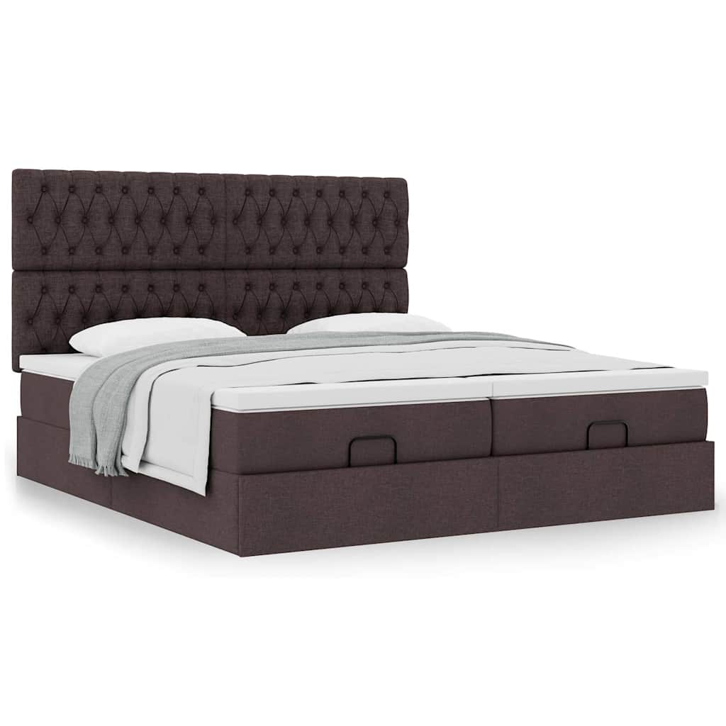 Cadre de lit ottoman avec matelas marron foncé 160x200 cm tissu - XIOS