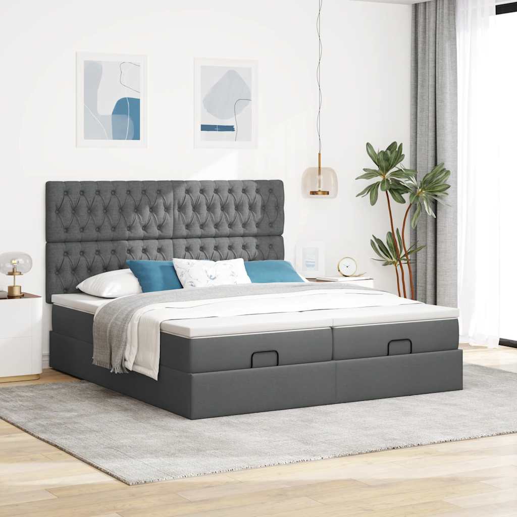Cadre de lit ottoman avec matelas gris foncé 180x200cm tissu - XIOS