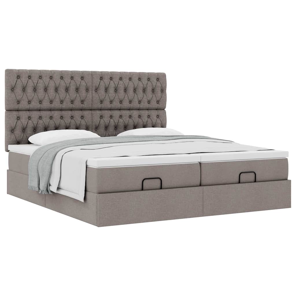 Cadre de lit ottoman avec matelas taupe 200x200cm tissu - XIOS