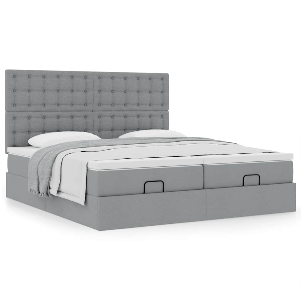 Cadre de lit ottoman et matelas gris clair 160x200cm tissu - XIOS