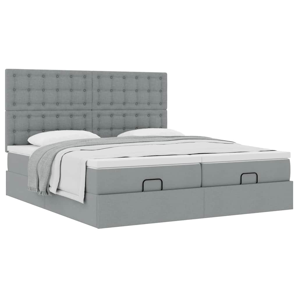 Cadre de lit ottoman et matelas gris clair 160x200cm tissu - XIOS