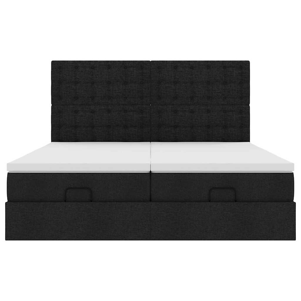 Cadre de lit ottoman avec matelas noir 160x200 cm tissu - XIOS
