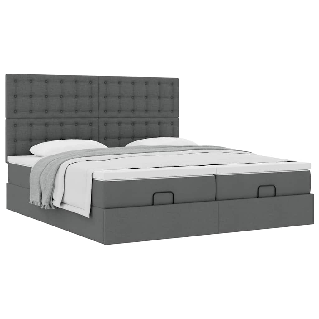 Cadre de lit ottoman avec matelas gris foncé 180x200cm tissu - XIOS