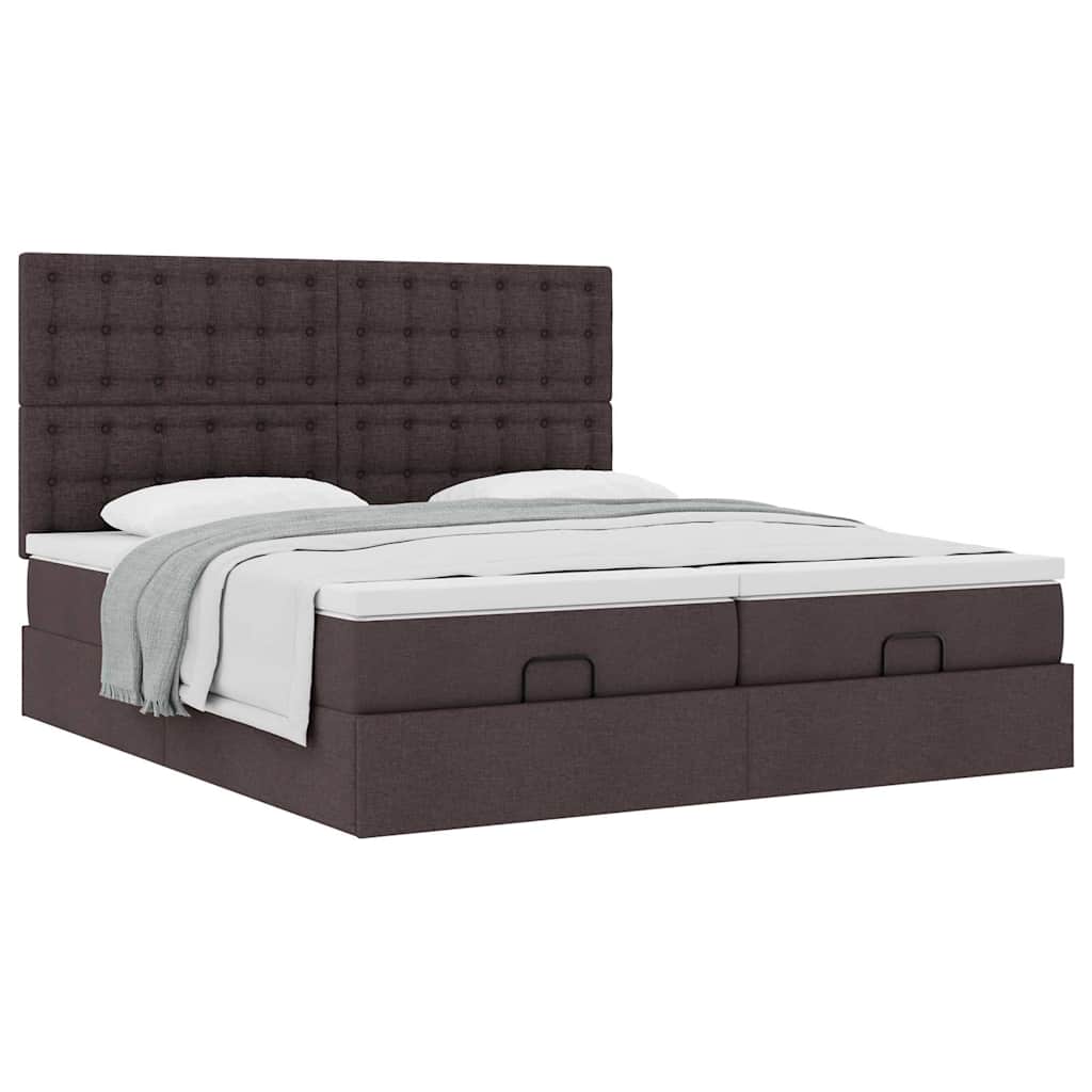 Cadre de lit ottoman avec matelas marron foncé 200x200 cm tissu - XIOS