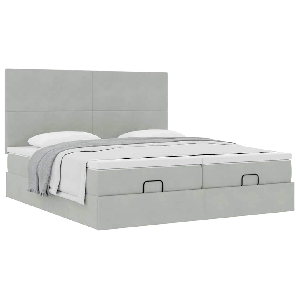 Cadre de lit ottoman et matelas gris clair 180x200cm velours - XIOS