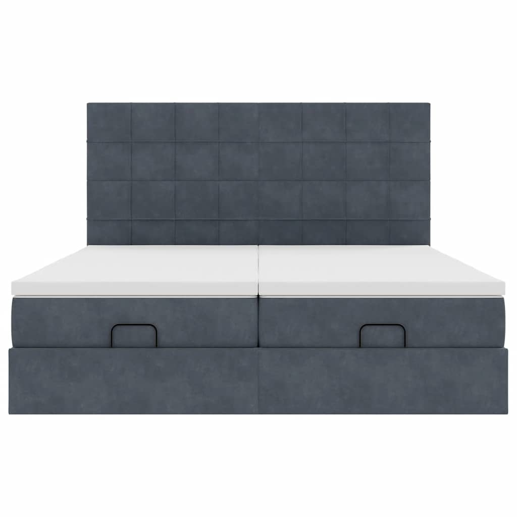Cadre de lit ottoman avec matelas gris foncé 180x200cm velours - XIOS