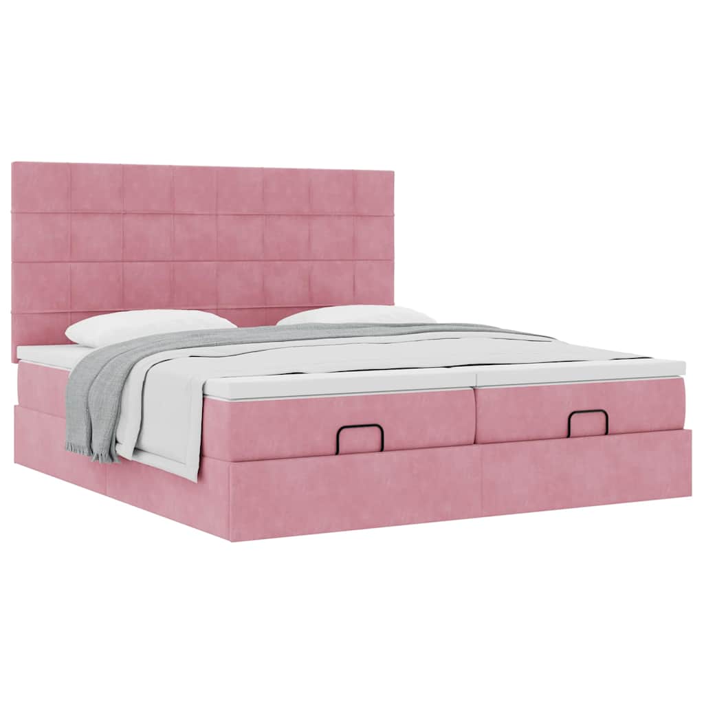Cadre de lit ottoman avec matelas rose 180x200 cm velours - XIOS
