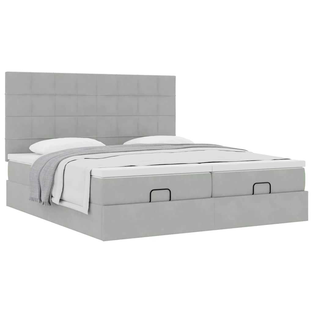 Cadre de lit ottoman avec matelas gris clair 200x200 cm velours - XIOS