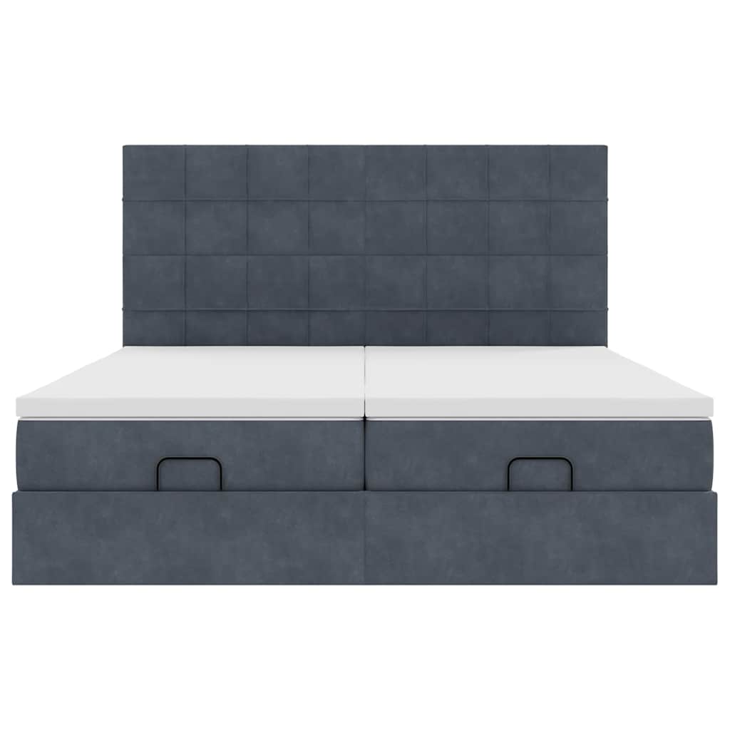 Cadre de lit ottoman avec matelas gris foncé 200x200 cm velours - XIOS