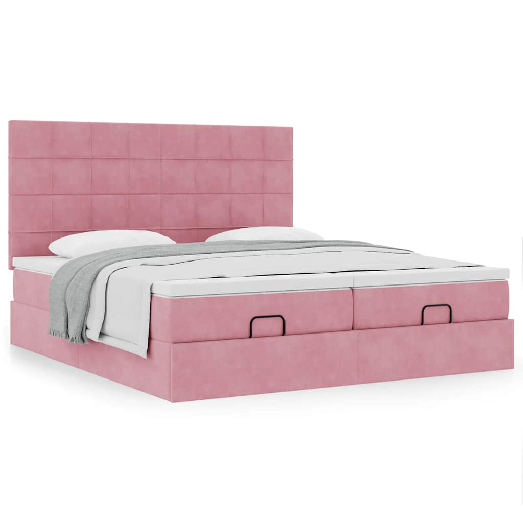 Cadre de lit ottoman avec matelas rose 200x200 cm velours - XIOS