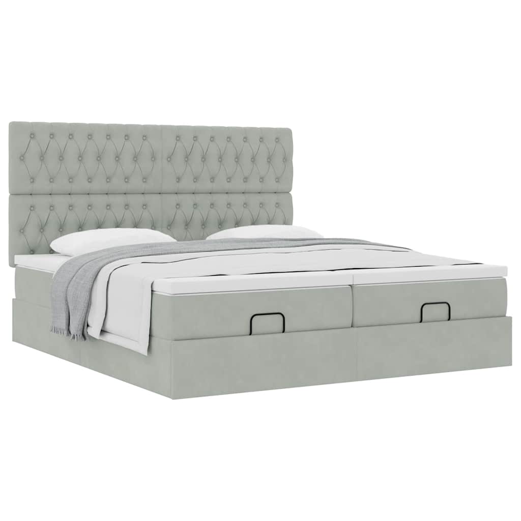 Cadre de lit ottoman et matelas gris clair 160x200cm velours - XIOS