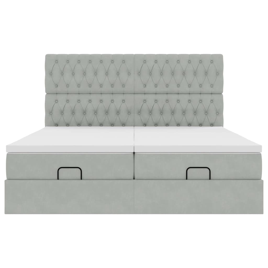 Cadre de lit ottoman et matelas gris clair 160x200cm velours - XIOS