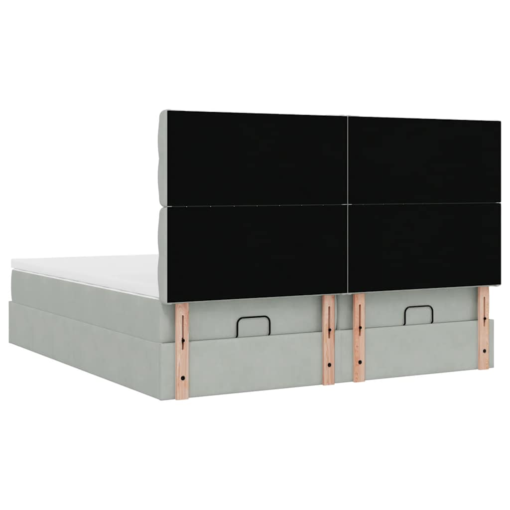 Cadre de lit ottoman et matelas gris clair 160x200cm velours - XIOS