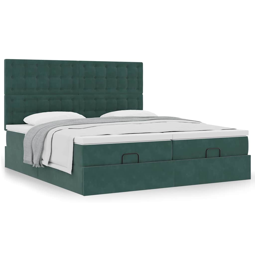 Cadre de lit ottoman avec matelas vert foncé 160x200 cm velours - XIOS