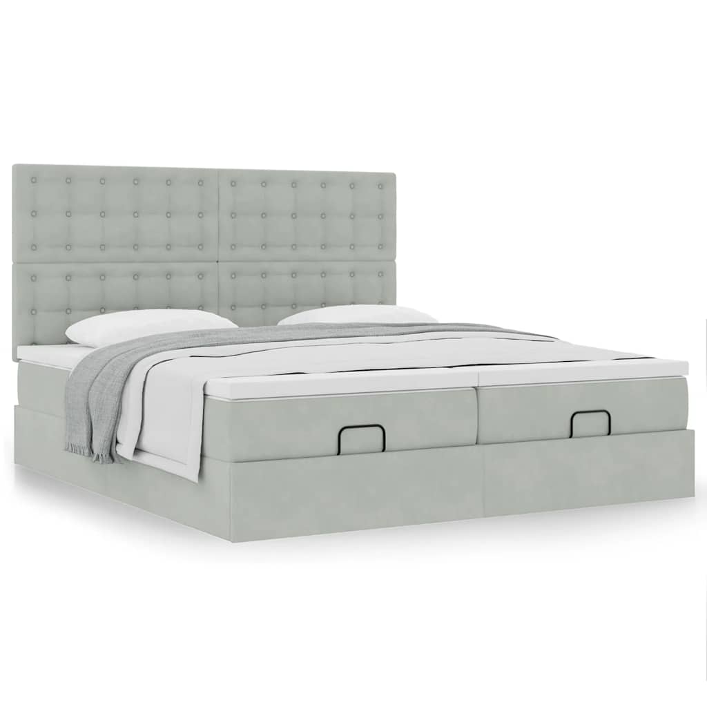 Cadre de lit ottoman et matelas gris clair 180x200cm velours - XIOS