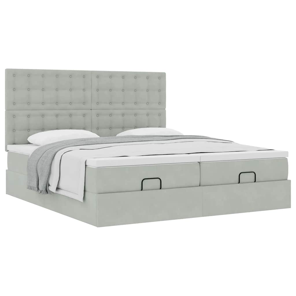 Cadre de lit ottoman et matelas gris clair 180x200cm velours - XIOS