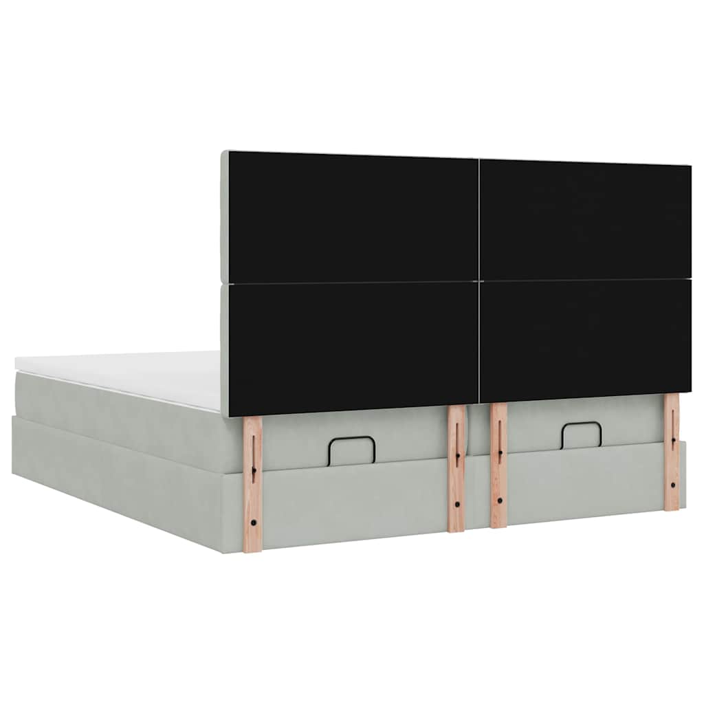 Cadre de lit ottoman et matelas gris clair 180x200cm velours - XIOS