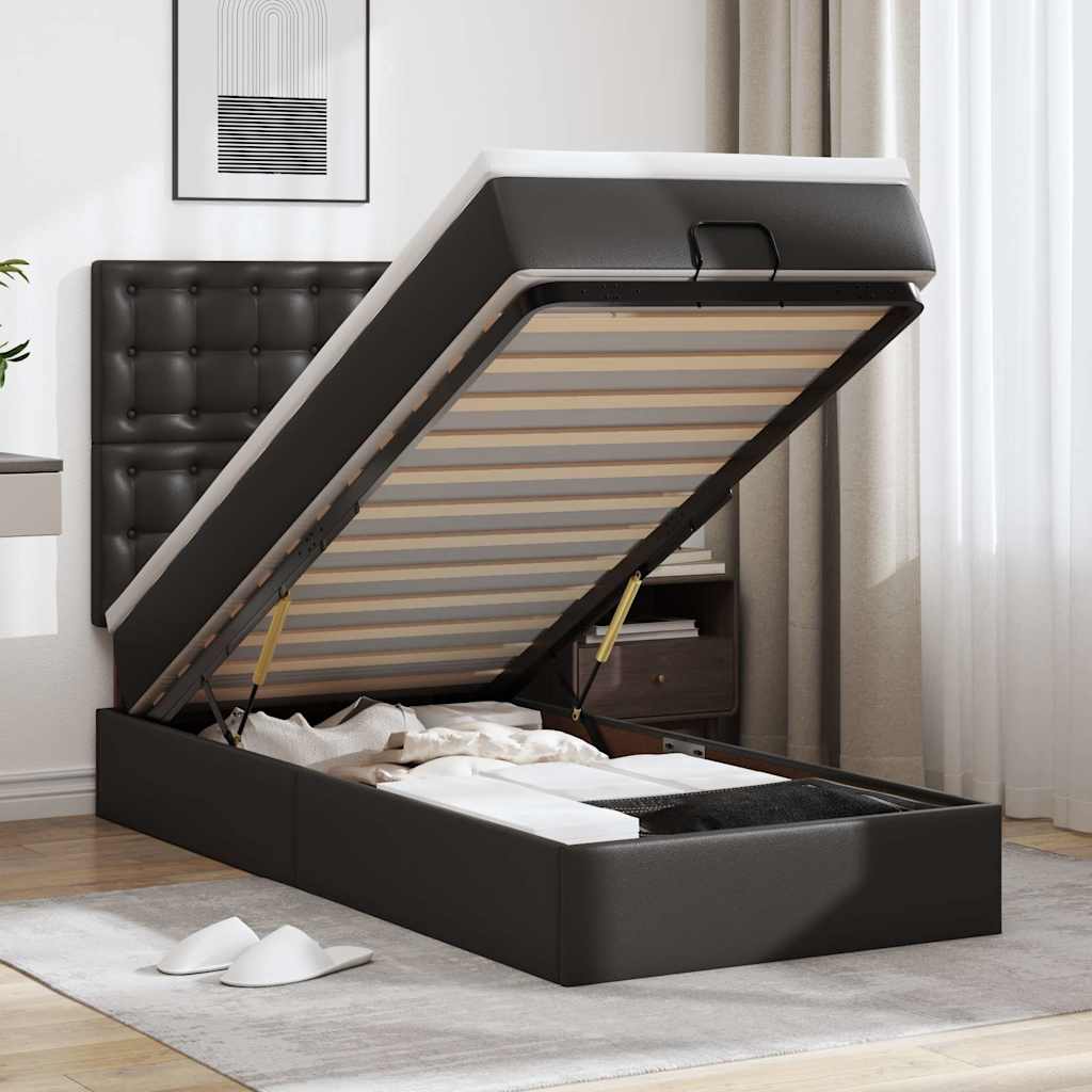 Cadre de lit ottoman avec matelas noir 90x190 cm similicuir - XIOS