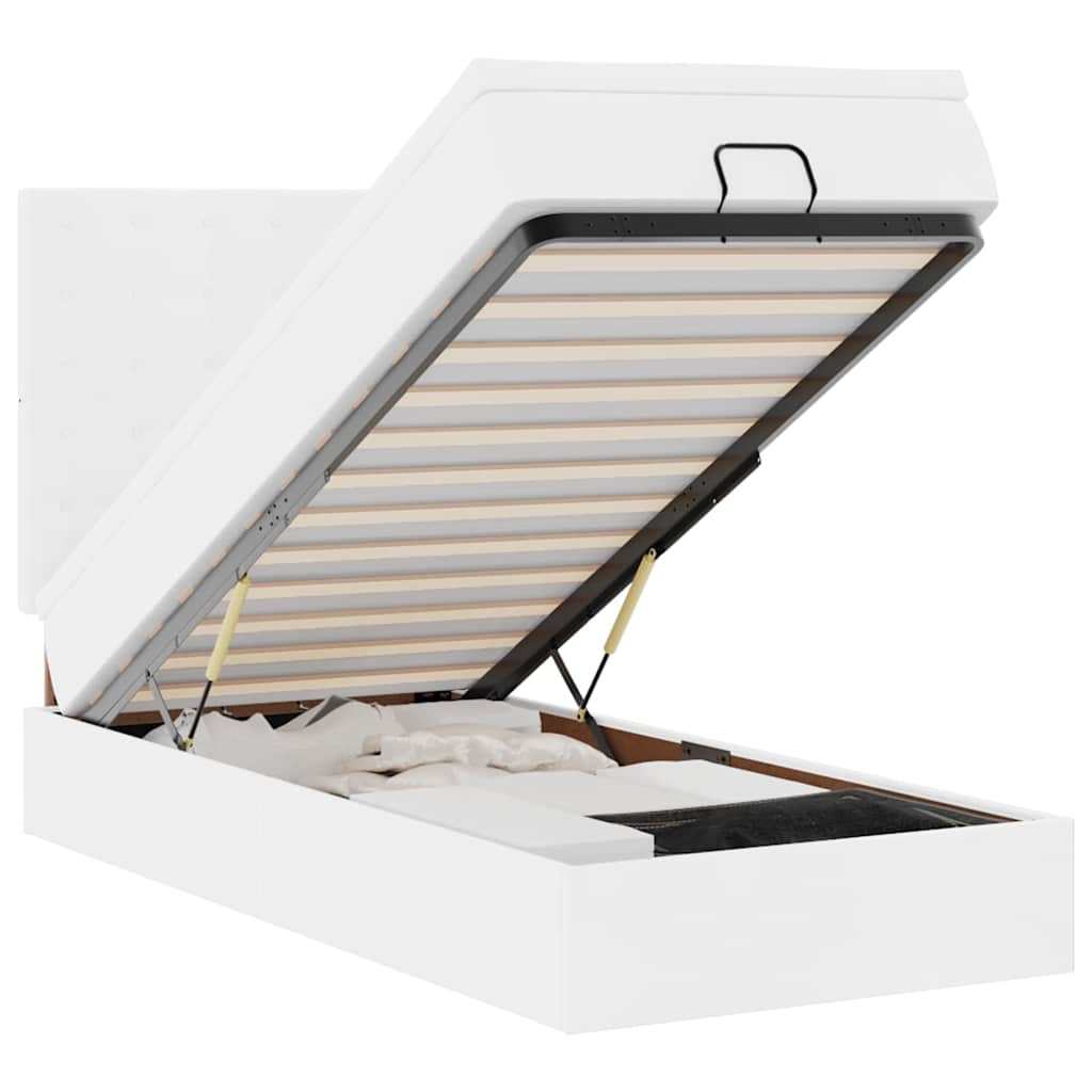 Cadre de lit ottoman avec matelas blanc 90x190 cm similicuir - XIOS