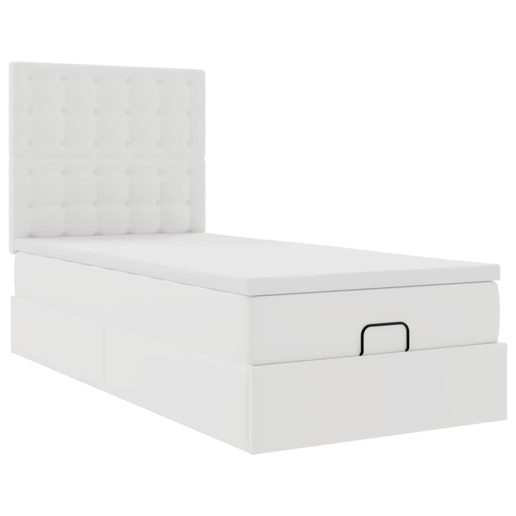 Cadre de lit ottoman avec matelas blanc 90x190 cm similicuir - XIOS