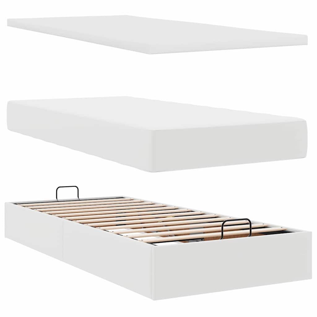 Cadre de lit ottoman avec matelas blanc 90x190 cm similicuir - XIOS