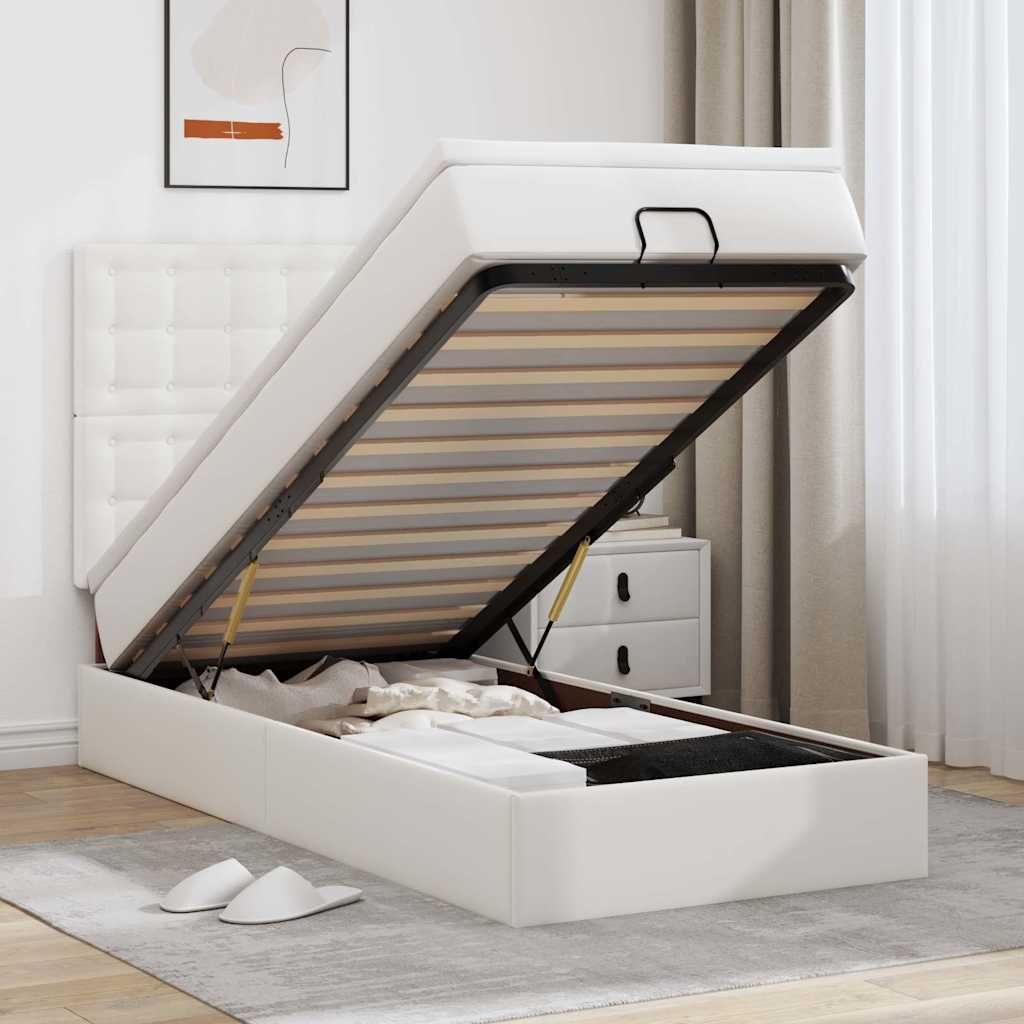 Cadre de lit ottoman avec matelas blanc 90x190 cm similicuir - XIOS