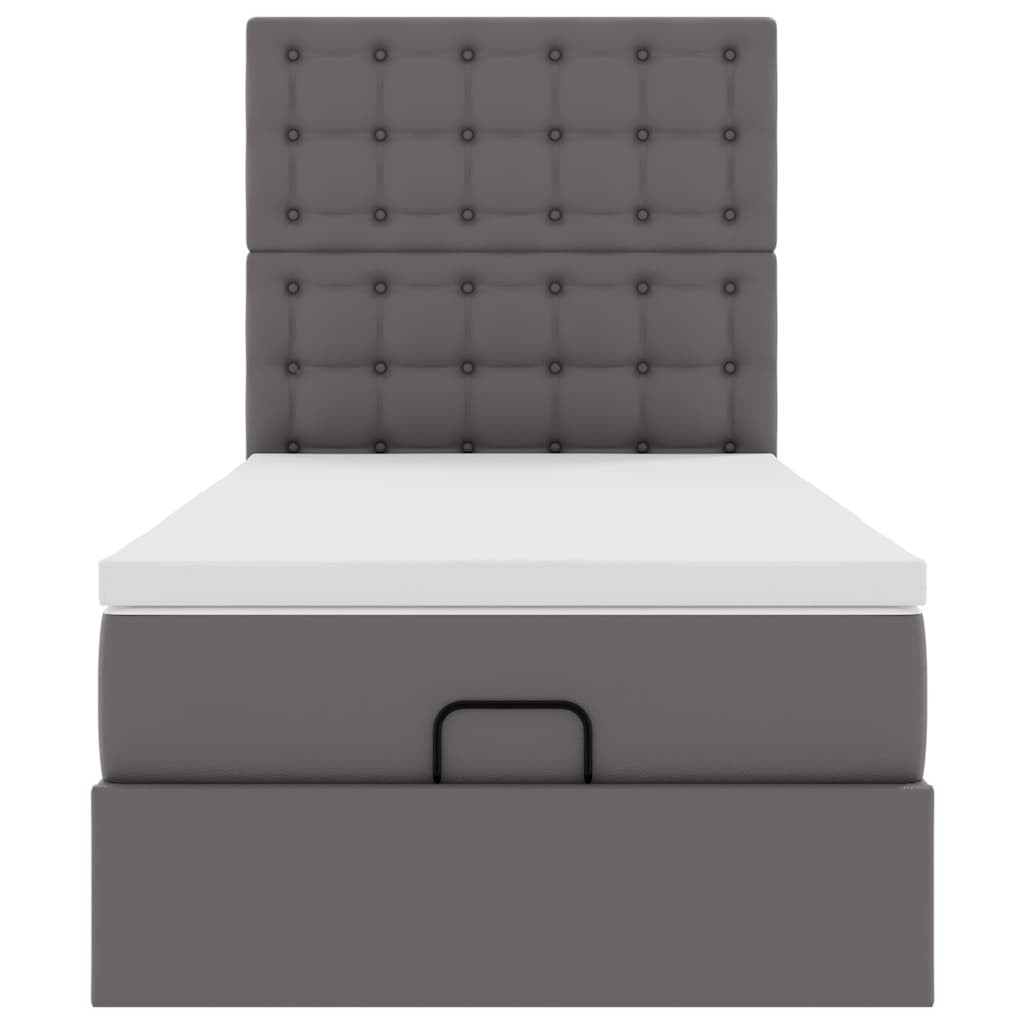 Cadre de lit ottoman avec matelas gris 90x200 cm similicuir - XIOS