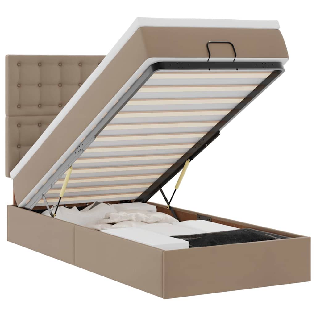 Cadre de lit ottoman et matelas cappuccino 90x200 cm similicuir - XIOS