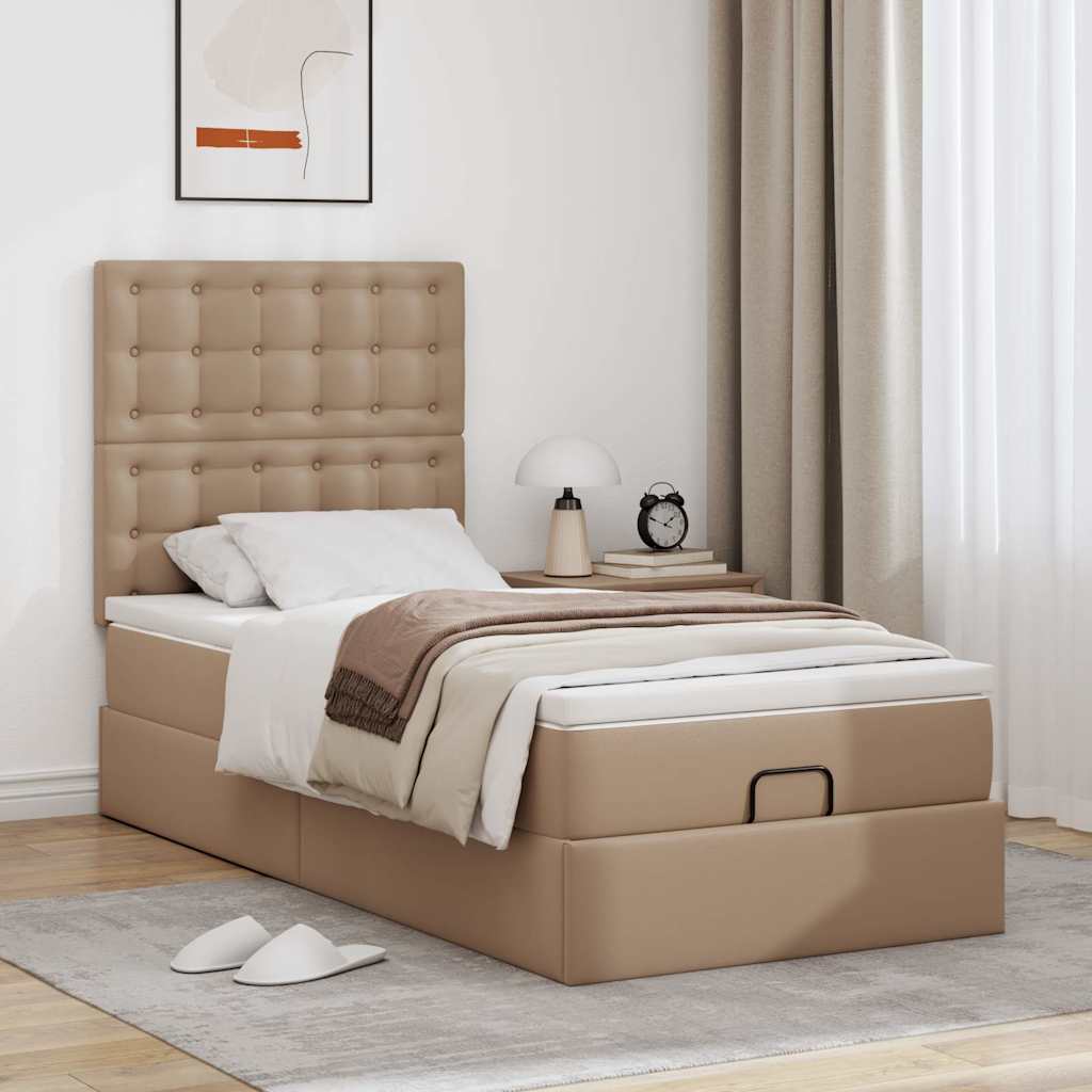 Cadre de lit ottoman et matelas cappuccino 90x200 cm similicuir - XIOS