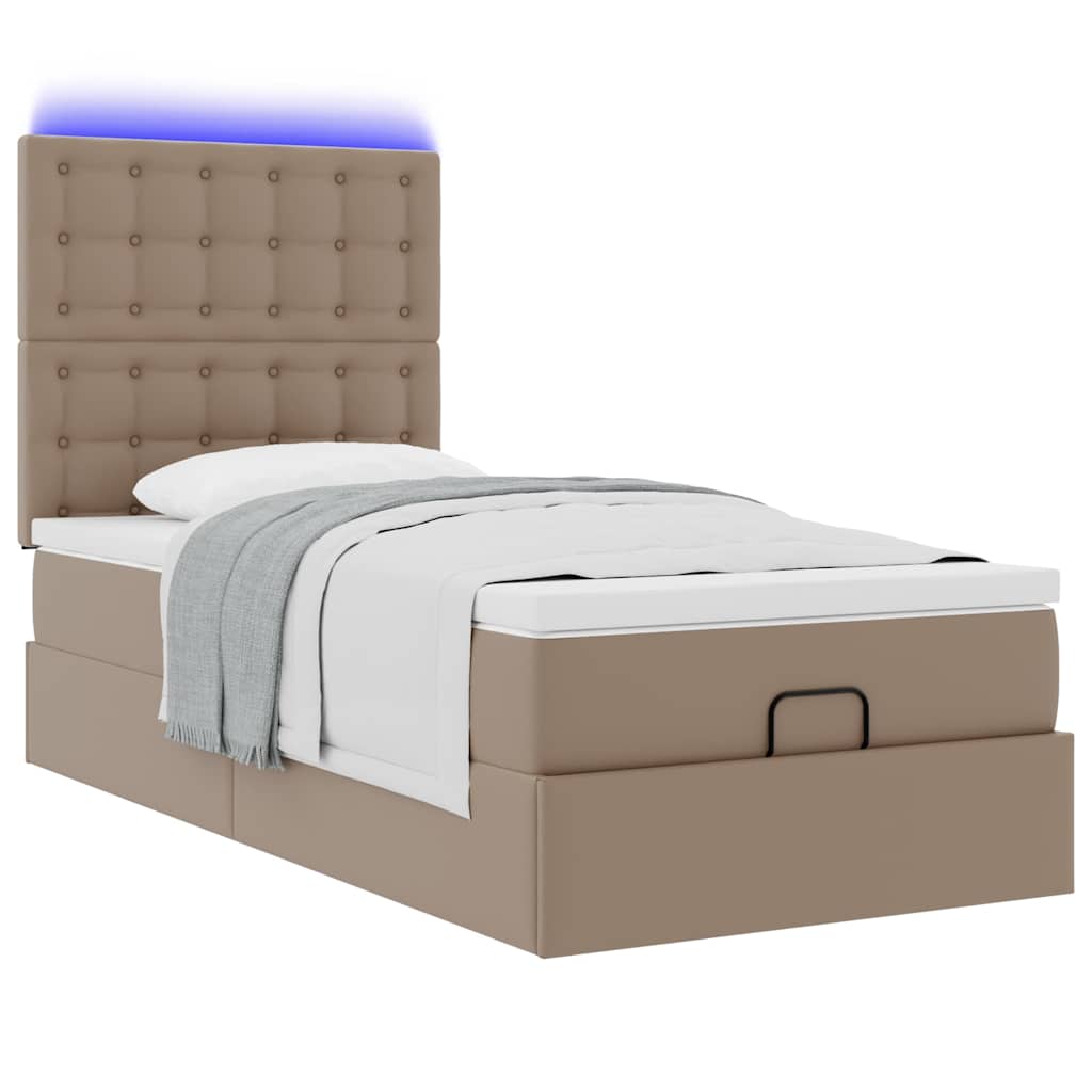 Cadre de lit ottoman et matelas cappuccino 90x200 cm similicuir - XIOS