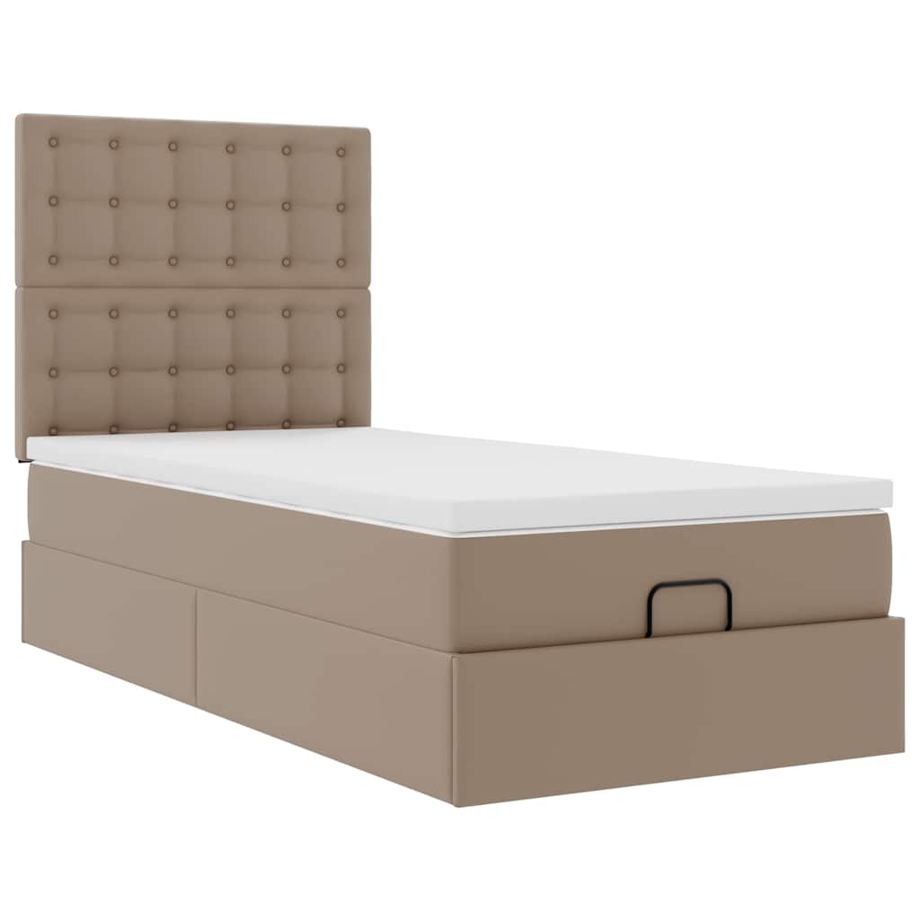 Cadre de lit ottoman et matelas cappuccino 90x200 cm similicuir - XIOS