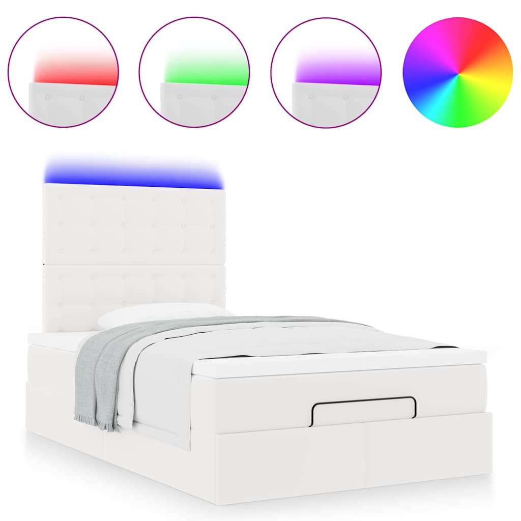 Cadre de lit ottoman avec matelas blanc 120x190 cm similicuir