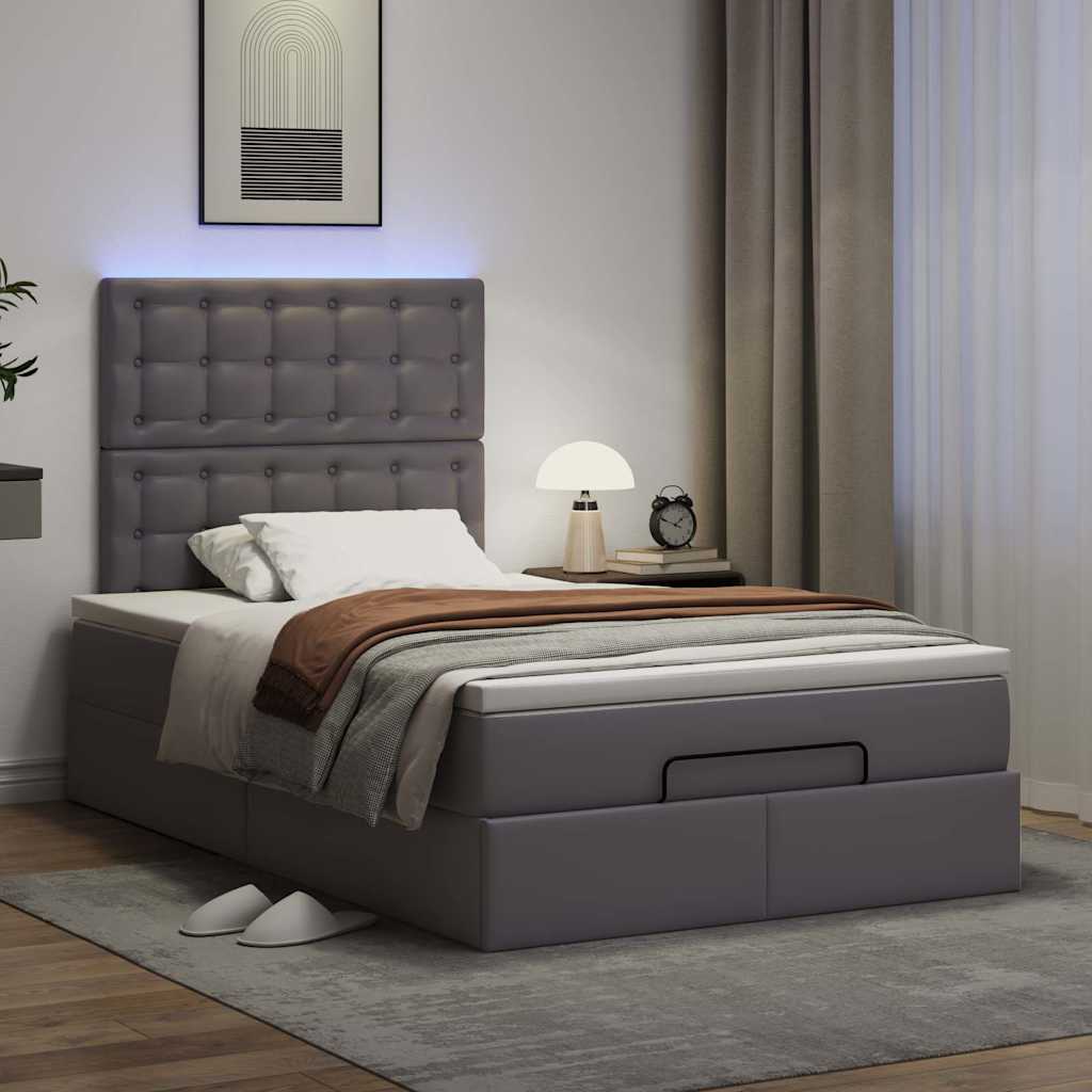 Cadre de lit ottoman avec matelas gris 120x190 cm similicuir - XIOS