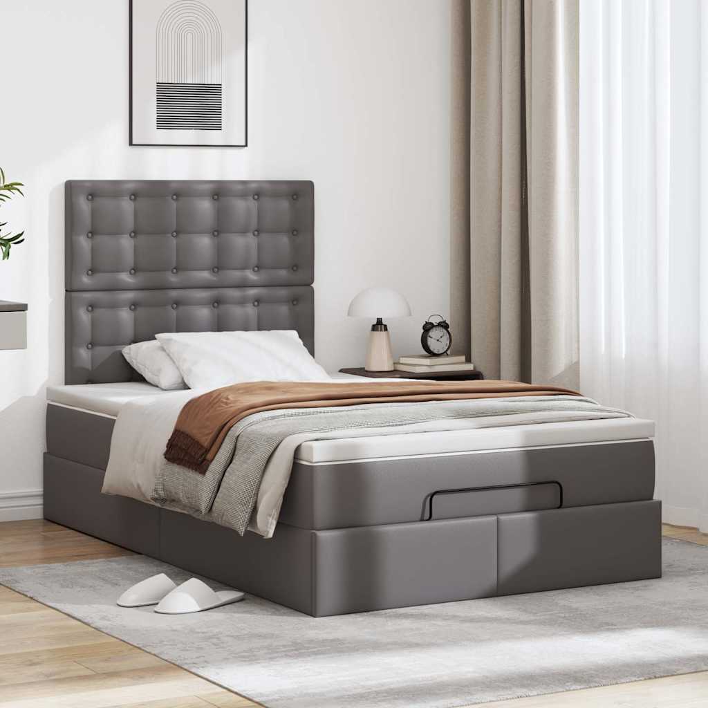 Cadre de lit ottoman avec matelas gris 120x190 cm similicuir - XIOS