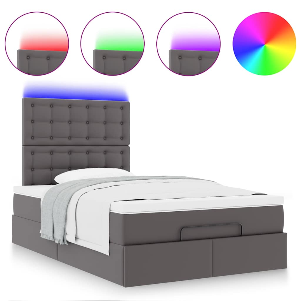 Cadre de lit ottoman avec matelas gris 120x190 cm similicuir - XIOS