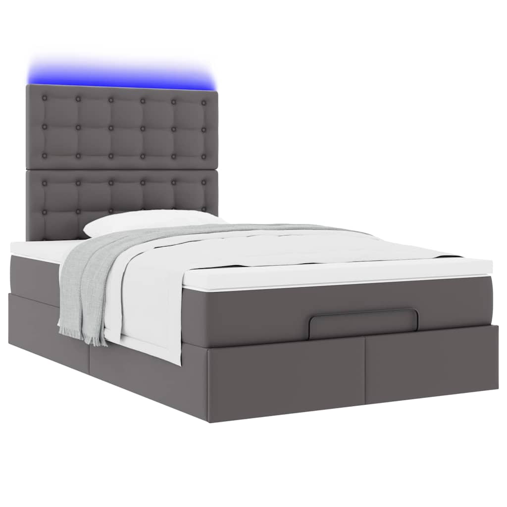 Cadre de lit ottoman avec matelas gris 120x190 cm similicuir - XIOS