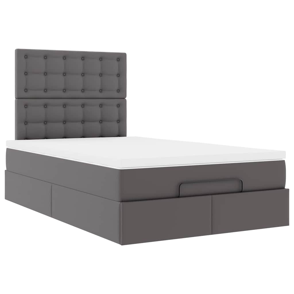Cadre de lit ottoman avec matelas gris 120x190 cm similicuir - XIOS