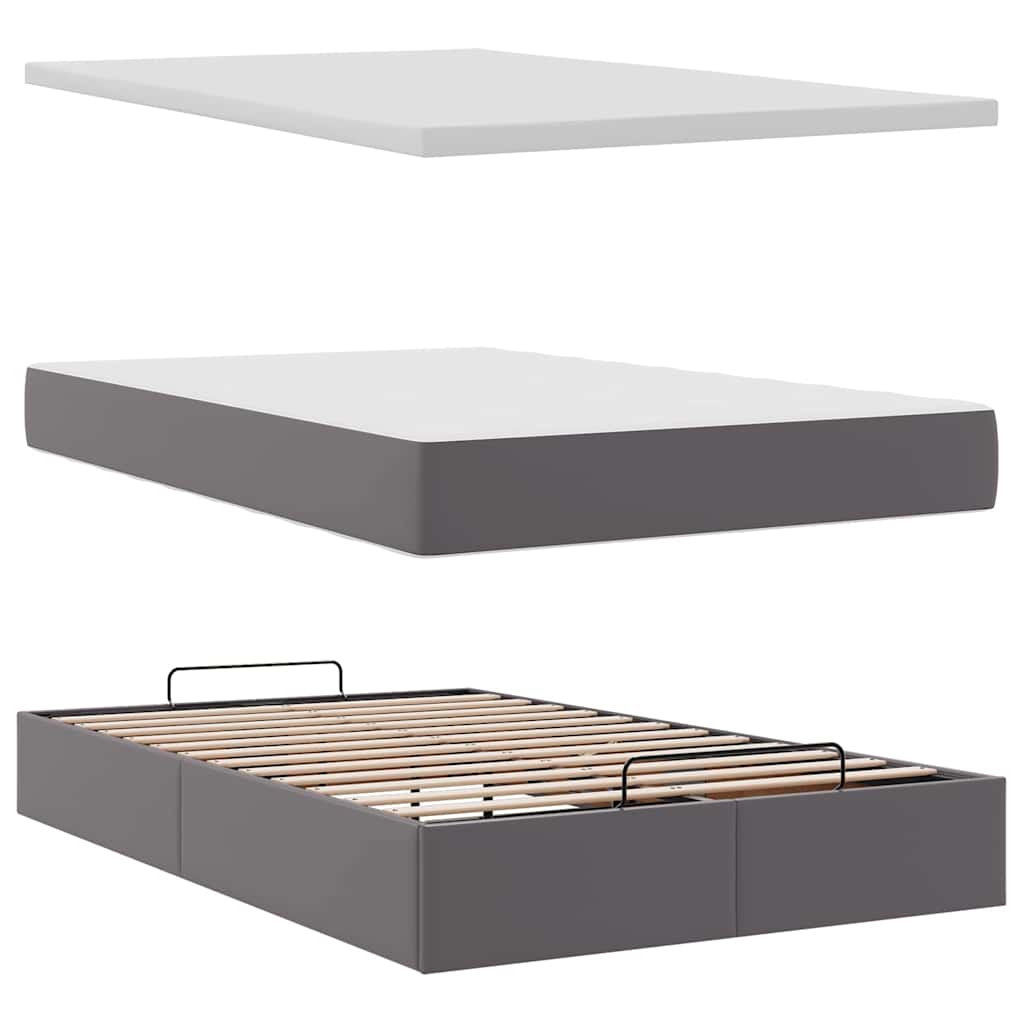 Cadre de lit ottoman avec matelas gris 120x190 cm similicuir - XIOS