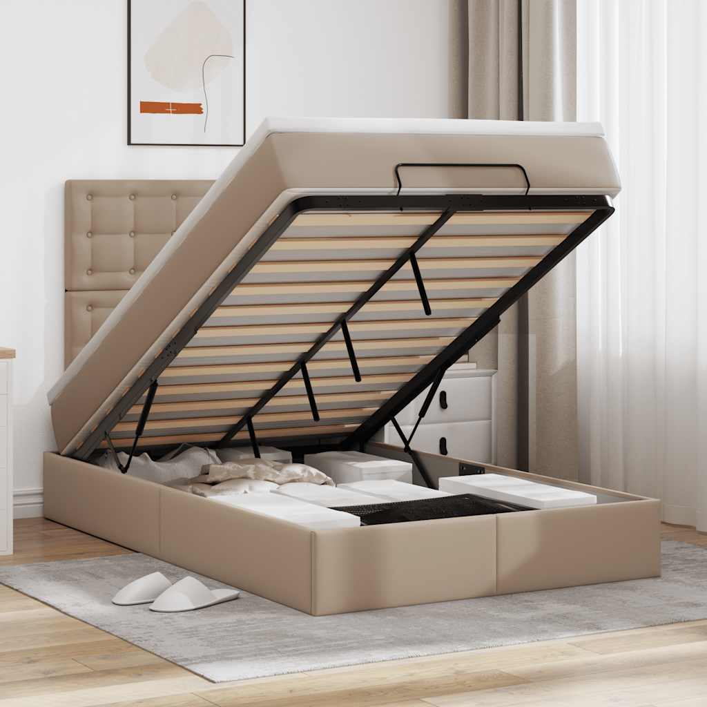 Cadre de lit ottoman et matelas cappuccino 120x190cm similicuir - XIOS