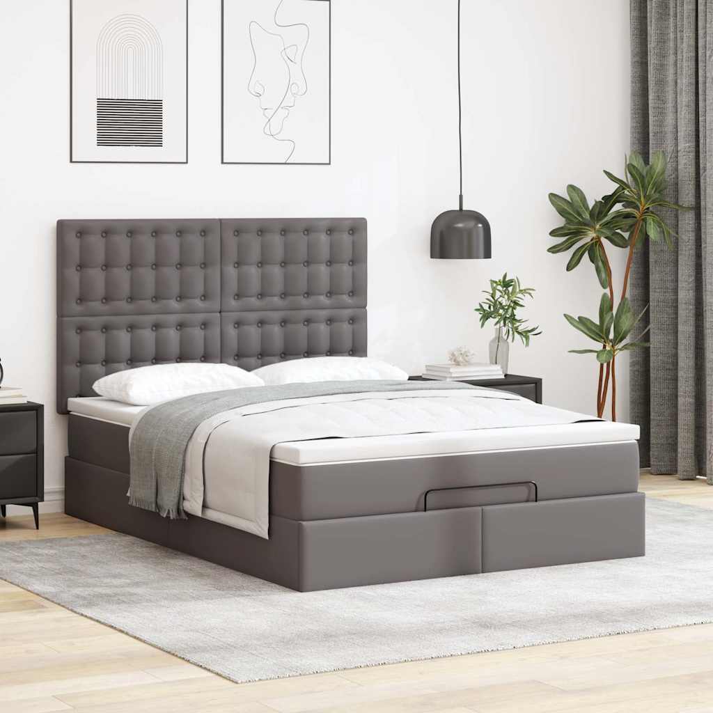 Cadre de lit ottoman avec matelas gris 140x190 cm similicuir - XIOS